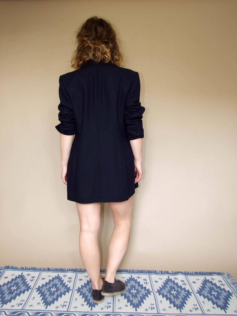 80/'s vintage women/'s dark blue minimal chic Elegance Paris blazer