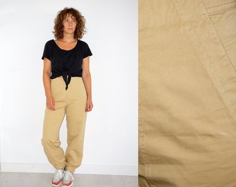 Retro beige dambyxor med hög midja