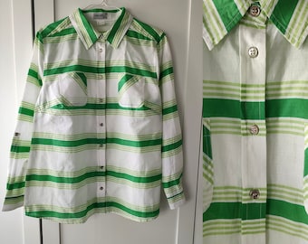 90's striped white and green women's shirt