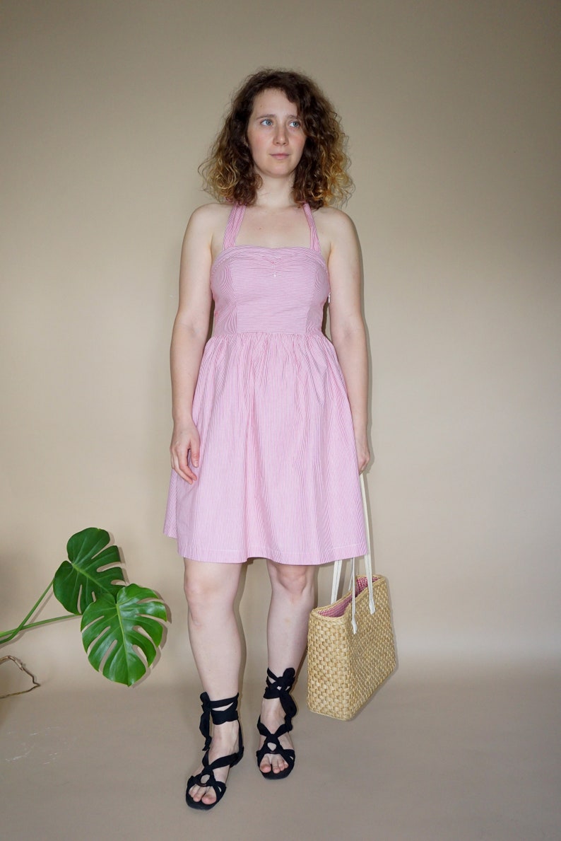 90/'s vintage women/'s red white striped mini dress