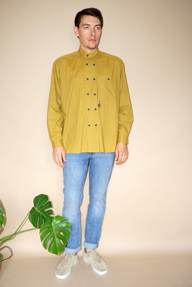 Men's Vintage Yellow Shirt Shirt Sleeved M