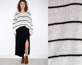 90's relaxed striped knitted white pullover