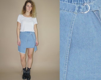 Mini gonna a capo dei jeans blu vintage da donna anni '90