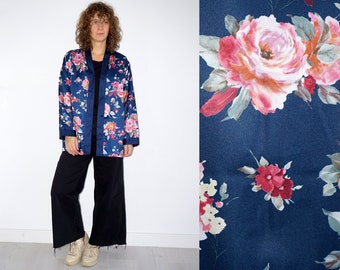 90's women's blue floral kimono jacket