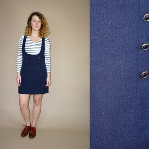 90&#39;s vintage women&#39;s dark blue suit overall dress