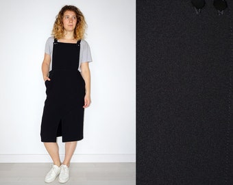 Women's black midi minimal overall pencil dress/skirt