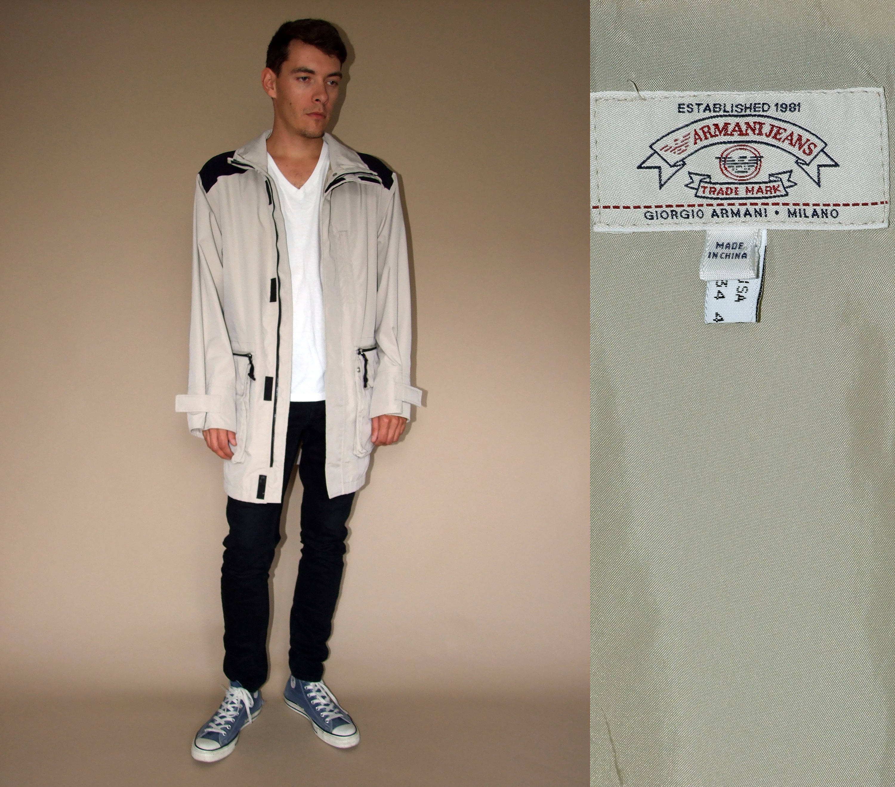 90's Vintagearmani Jeans Men's Beige-black Coat/jacket - Etsy 90's Vintagearmani Jeans Men's Beige-black Coat/jacket - Etsy