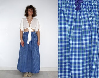 90's vintage blue plaid maxi skirt