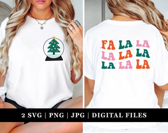 Christmas Shirt SVG PNG | Fa La La | Holiday Shirt Iron On | Christmas Tree | Snow Globe