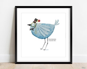 Dapper Bird Print (with or without lettering)