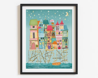 Whimsical Waterfront Houses print