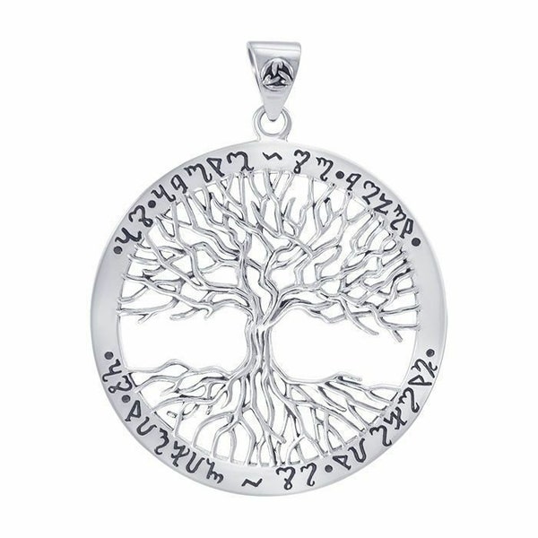 TREE OF LIFE Sterling Silver Pendant with Witches Alphabet Theban Script by Peter Stone Wiccan Jewellery + Gift Box