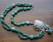 Aventurine Necklace featuring Natural Sea Shell Pendant Sterling Silver