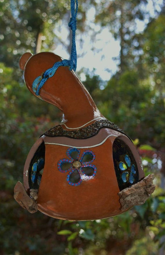 Natural Gourd Bird Feeder Featuring Inlaid Beach Stones Etsy