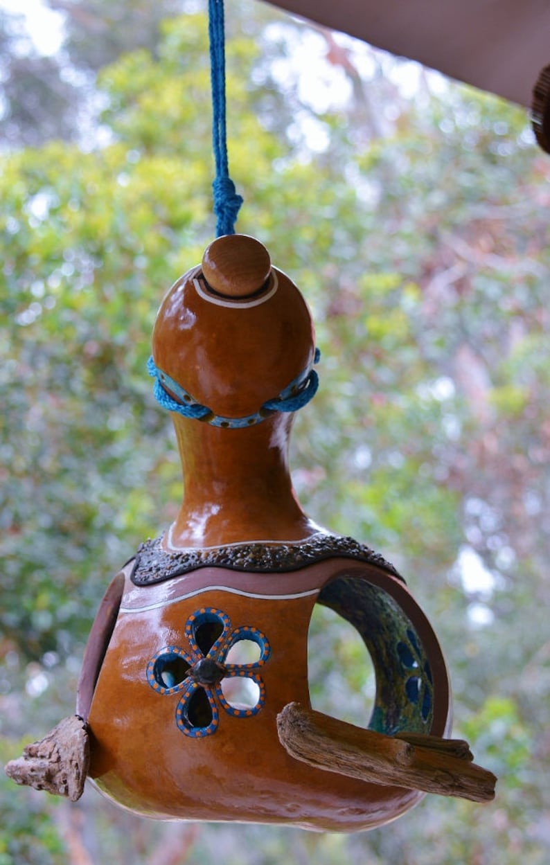 Natural Gourd Bird Feeder featuring Inlaid Beach Stones Etsy