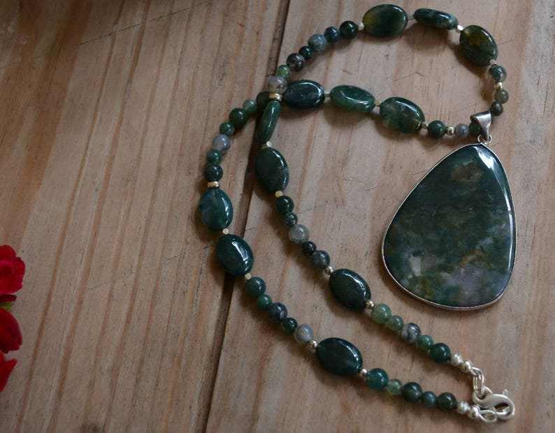 Moss Agate Necklace featuring Large Moss Agate Pendant A Etsy