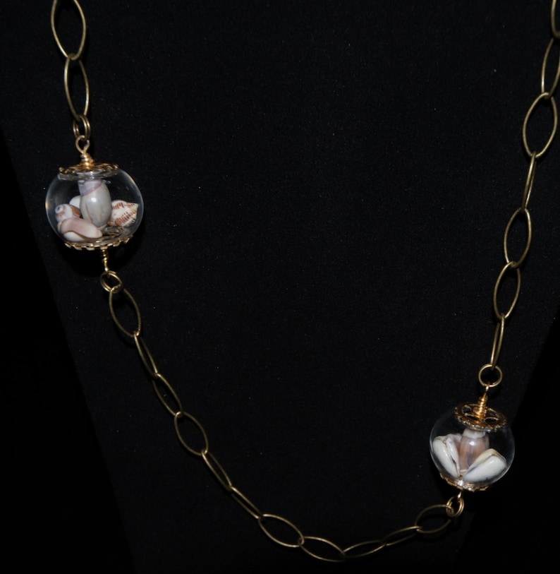 Glass Globe Necklace with Natural Sea Shells on Oval Antique Etsy