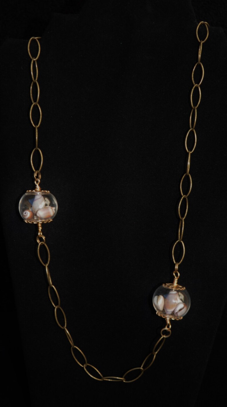 Glass Globe Necklace with Natural Sea Shells on Oval Antique Etsy