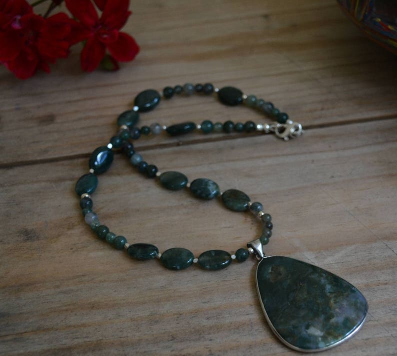Moss Agate Necklace featuring Large Moss Agate Pendant A | Etsy