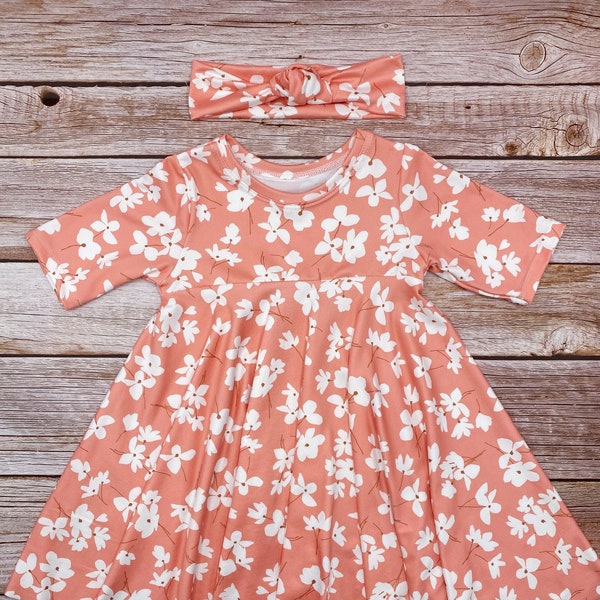 Cherry Blossom Dress, Toddler Adeline Twirl Dress, Flowery Baby Dress, Spring Cherry Blossom Toddler Dress, 360 Degree Skirt, Unique Baby