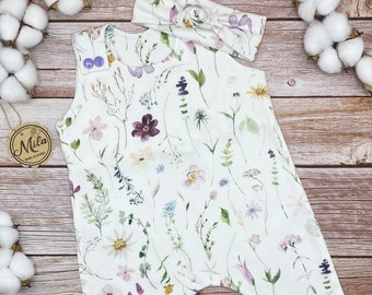 Wildflower Baby Romper, Organic Baby Clothes, Lavender Baby Romper, Special Occasion Baby Romper, Baby Harem Romper, Trendy &  Modern Baby