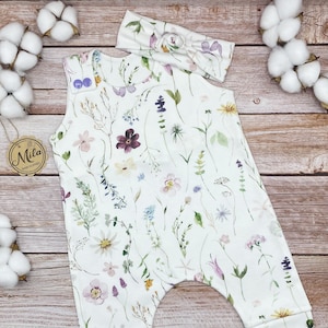 Wildflower Baby Romper, Organic Baby Clothes, Lavender Baby Romper, Special Occasion Baby Romper, Baby Harem Romper, Trendy &  Modern Baby