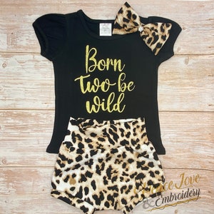 Born Two Be Wild Birthday Girl Outfit, Animal Print Birthday Bummies, Two Wild Outfit, Leopard Cheetah Print Bummie Outfit, 2nd Birthday