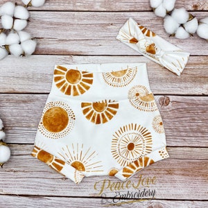 Boho Sun High Waisted Bummies, Organic Baby Bloomer, Sun Ray Baby and Toddler Shorts, Diaper Cover, Organic Baby Bummies, Boho Baby Clothes