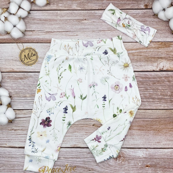 Wildflowers Leggings, Organic Baby Clothes, Lavender Flower Baby Joggers, Flowery Baby Leggings, Spring Baby Clothes, Trendy & Modern Baby