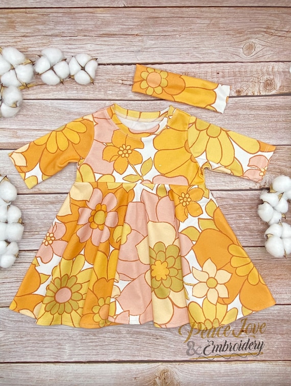 floral organic cotton dress children Handmade Groovy Twirl Dress: Baby Toddler Clothes Yellow One Shoulder Chiffon Women's wholesale clothing this smocked baby dress Color:Pink Landscape