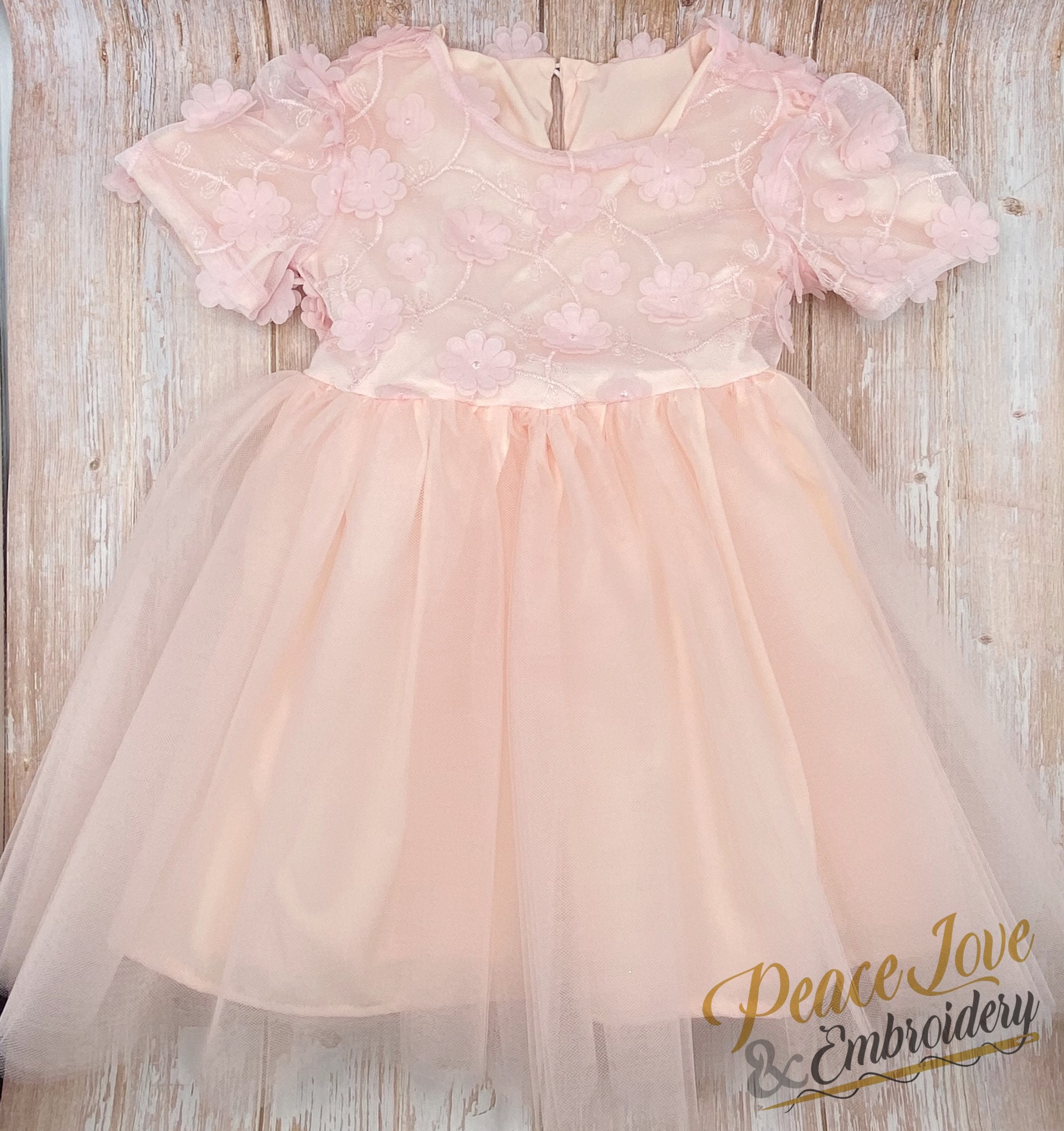 Flower Girl Peach Dress With Flowers Toddler Tulle Dress Etsy UK