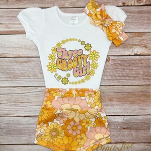 Three Groovy Girl High Waisted Bummie Outfit, Fall Birthday outfit, Groovy Toddler Outfit, Fall Third Birthday, Hippie Toddler Birthday
