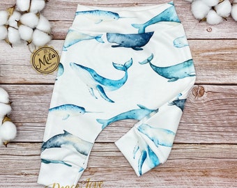 Blue Whale Organic Baby Leggings: Handmade Cotton Joggers