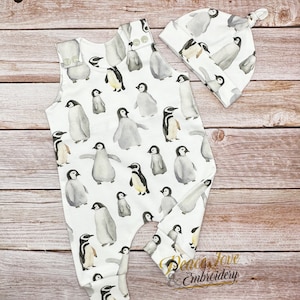 Baby Penguin Romper, Organic Baby Clothes, Winter Baby Romper, Harem Romper, Penguin Baby Clothes, Trendy&Modern Baby, Unisex Baby Clothes