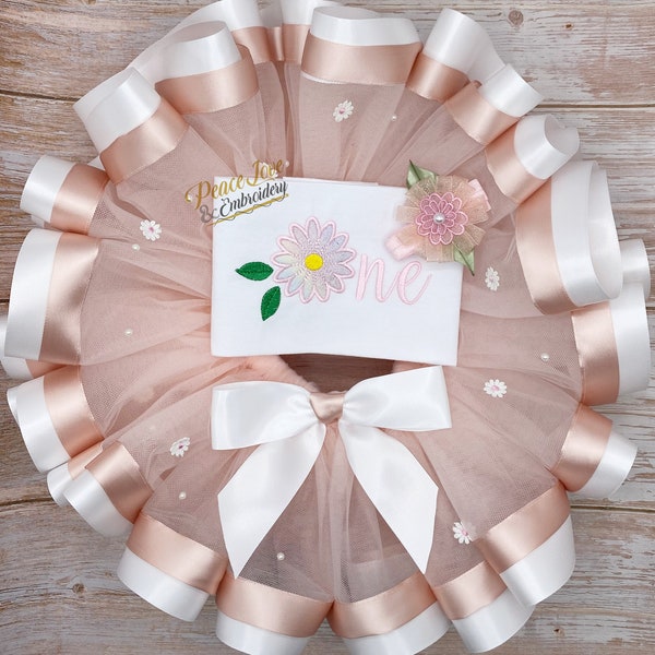Daisy First Birthday Tutu Outfit: Embroidered Floral Cake Smash Set