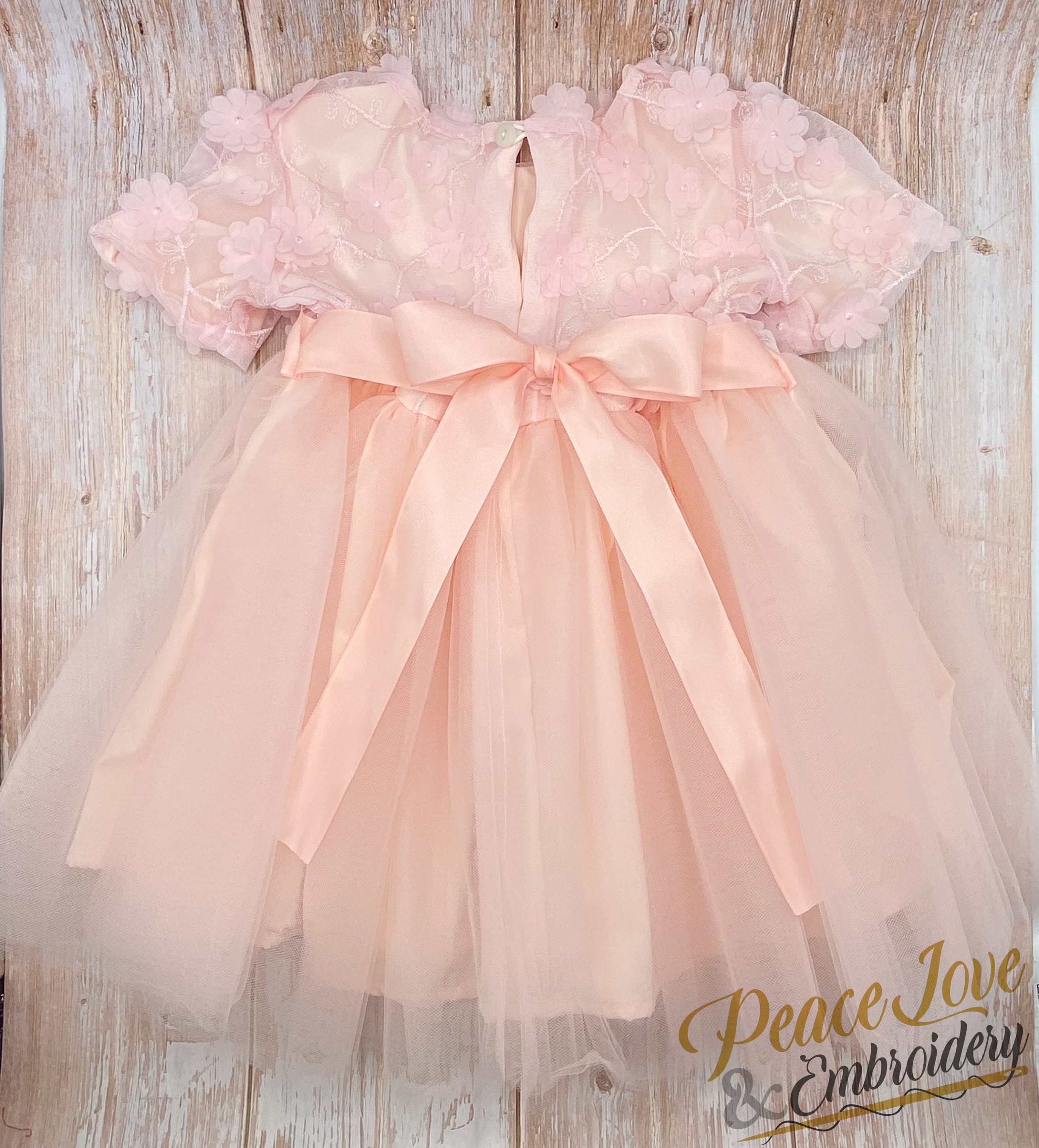 Flower Girl Peach Dress with Flowers Toddler Tulle Dress Etsy