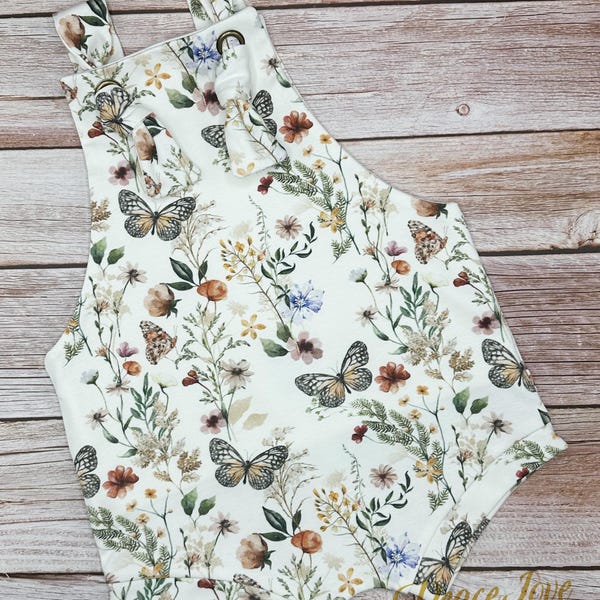 Handmade Organic Cotton Baby Romper: Wildflower Butterfly Print