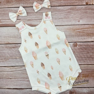 Ice Cream Summer Romper, Organic Baby Romper, Sweets Baby/Toddler Short Romper, Ice Cream Baby Summer Romper, Candy Theme Rompers, Pig Tails