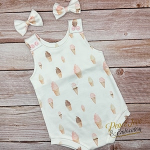 Ice Cream Summer Romper, Organic Baby Romper, Sweets Baby/Toddler Short Romper, Ice Cream Baby Summer Romper, Candy Theme Rompers, Pig Tails