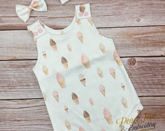 Ice Cream Summer Romper, Organic Baby Romper, Sweets Baby/Toddler Short Romper, Ice Cream Baby Summer Romper, Candy Theme Rompers, Pig Tails