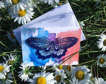 Set of 3 Moth Note Cards. Greeting Cards. Papercut design blank  greeting cards. Butterfly Note Cards.