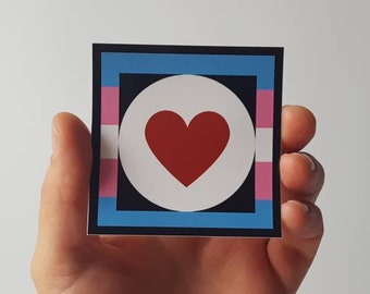 Sticker- Trans Pride with Red Heart and Logo Transgender Love