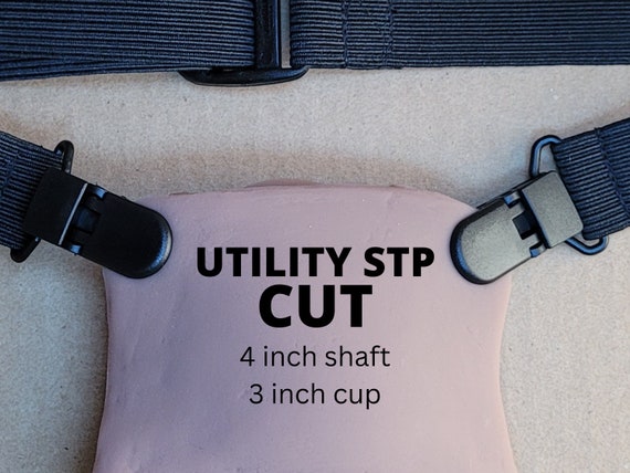 FTM STP Utility Packer - 4 inch Shaft, 3 inch Cup, Cut - With Harness - Platinum Silicone -Adjustable or Fitted Harness - mature