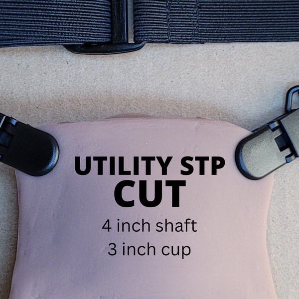 FTM STP Utility Packer - 4 inch Shaft, 3 inch Cup, Cut - With Harness - Platinum Silicone -Adjustable or Fitted Harness - mature