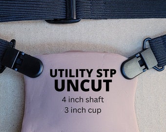 FTM STP Utility STP Packer 4 inch Shaft, 3 inch Cup, Uncut - With Harness - Platinum Silicone- Adjustable or Fitted Harness - mature