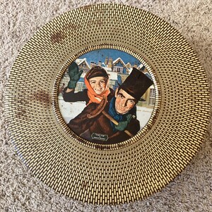 Vintage Christmas Carol Tin Tiny Tim Art By Douglass Crockwell Biscuit/Cookie Basket Weave Tin