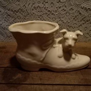 Vintage Shawnee Pottery USA Boot Planter With Dog