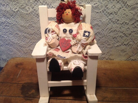 Handcrafted Raggedy Ann Doll With Wood Rocking Chair