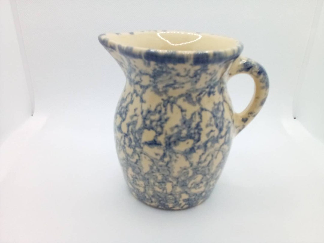 Vintage Roseville Pottery Blue Sponge Ware 1pt. Pitcher Etsy