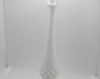 Vintage Fenton Milk Glass Hobnail Tall Vase